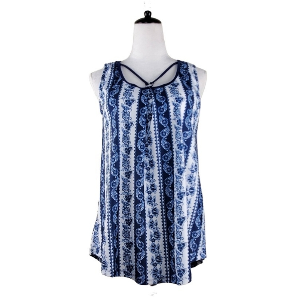 Do everything in love Blue White Paisley Dress Swimsuit Top Size L